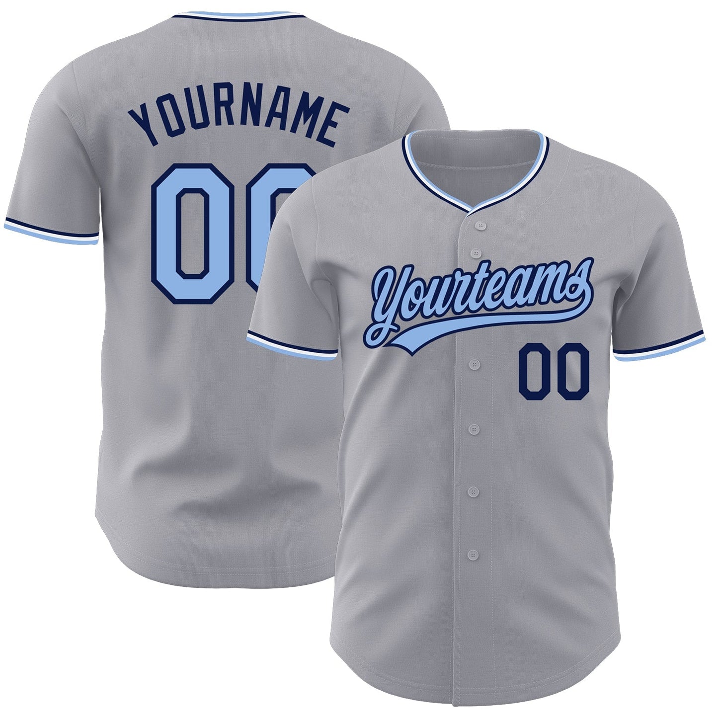 Custom Gray Light Blue Navy-White Authentic Baseball Jersey baseball jersey product view 1