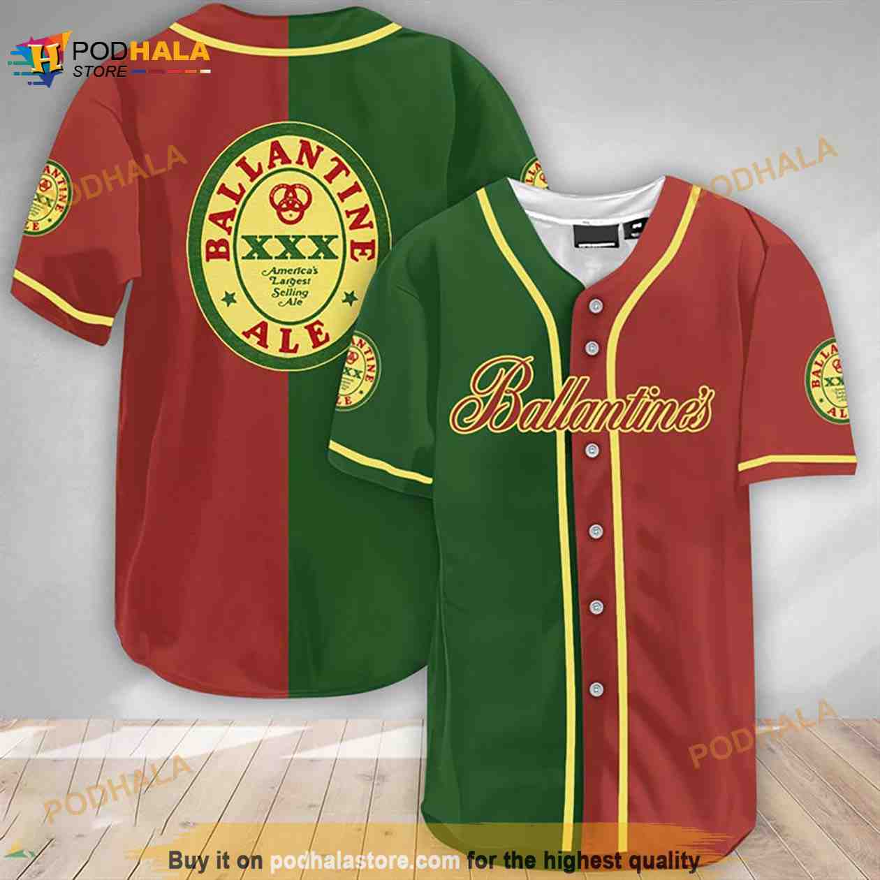 Green And Red Split Ballantines 3d Baseball Jersey baseball jersey product view 1