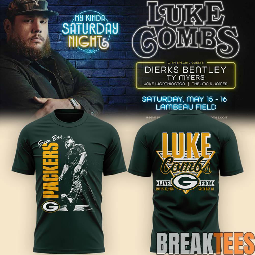 Green Bay Packers x Luke Combs My Kinda Saturday Night Tour 2026 Shirt Unisex T-shirt, Sweatshirt, Hoodie, Long Sleeve Tee - T-Shirt, Sweatshirt, Hoodie