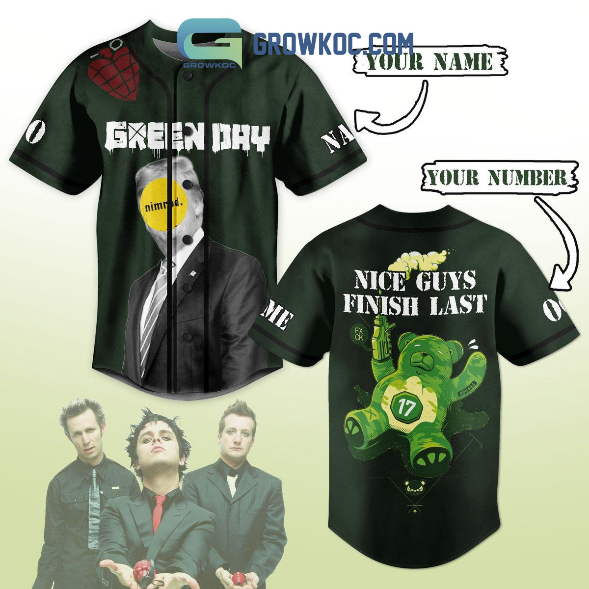 Green Day Nice Guys Finish Last Personalized Baseball Jersey baseball jersey product view 1