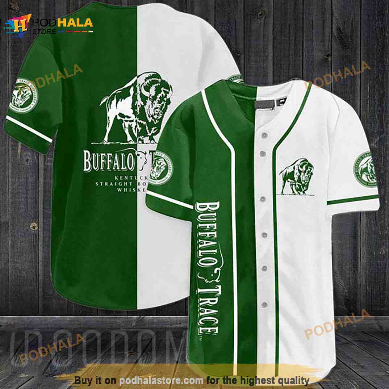 Green White Buffalo Trace 3d Baseball Jersey baseball jersey product view 1