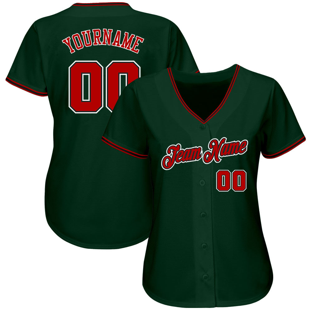 Custom Green Red-Black Authentic Baseball Jersey baseball jersey product view 2