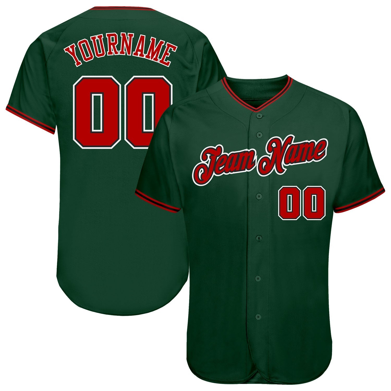 Custom Green Red-Black Authentic Baseball Jersey baseball jersey product view 1
