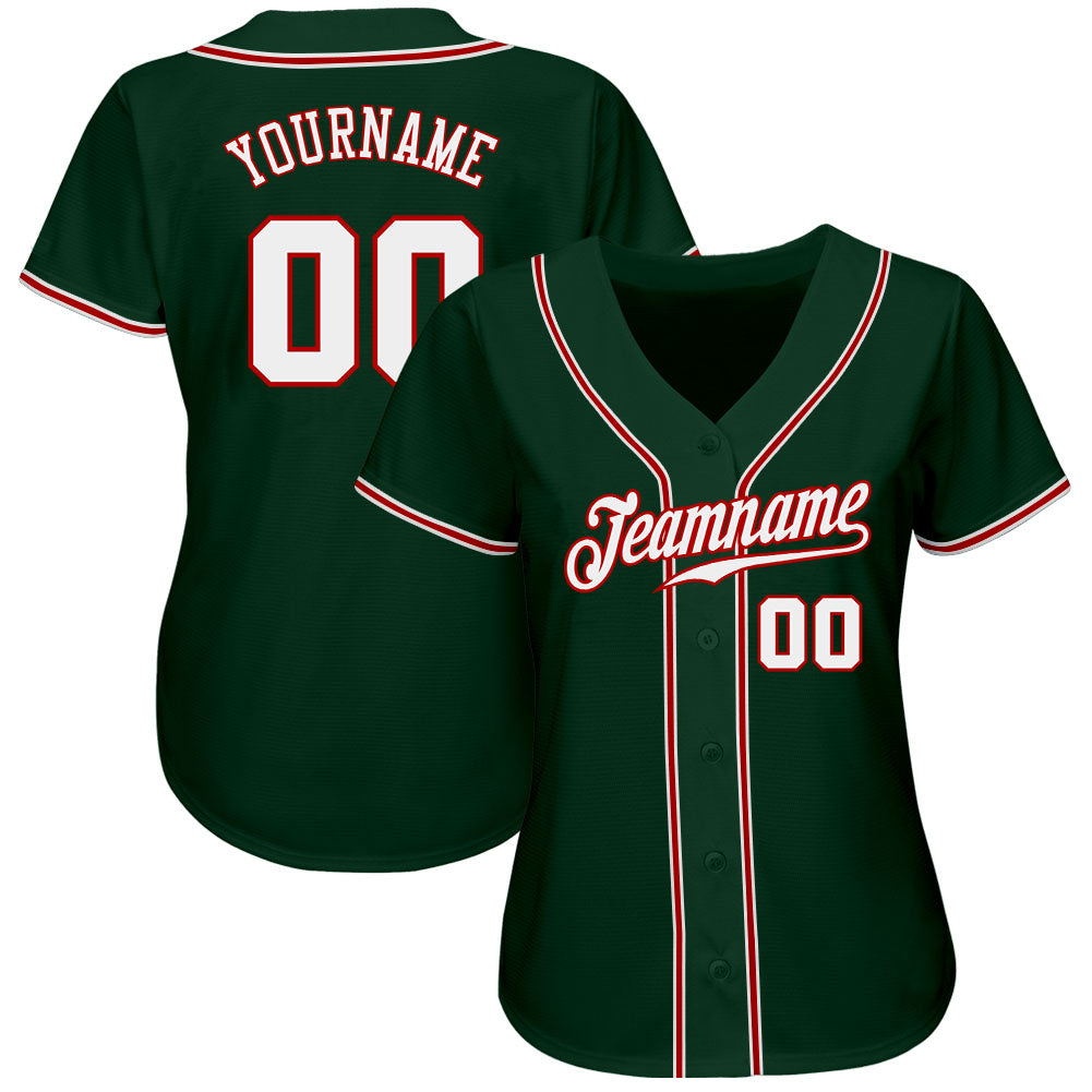 Custom Green White-Red Authentic Baseball Jersey baseball jersey product view 2