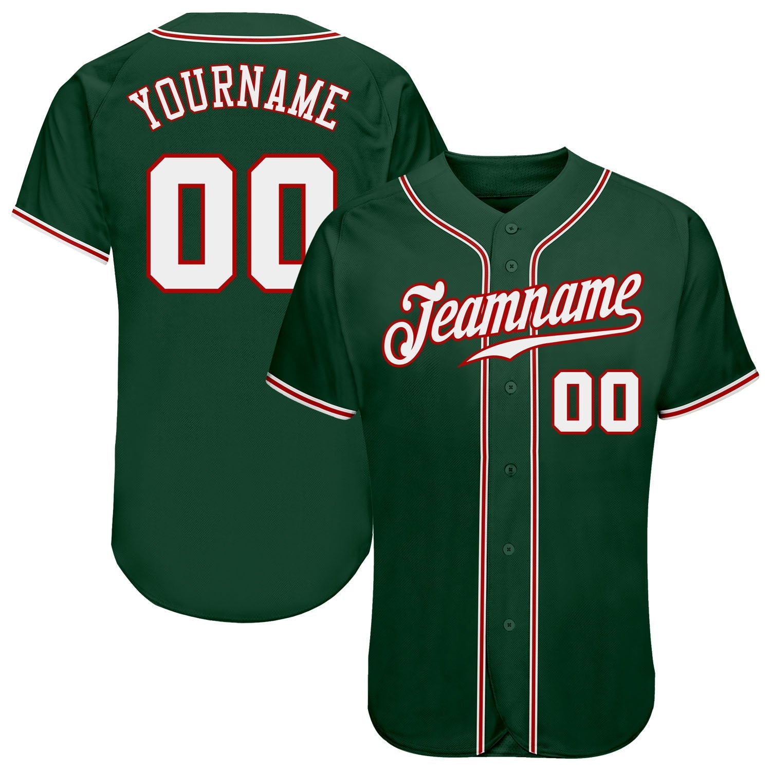Custom Green White-Red Authentic Baseball Jersey baseball jersey product view 1