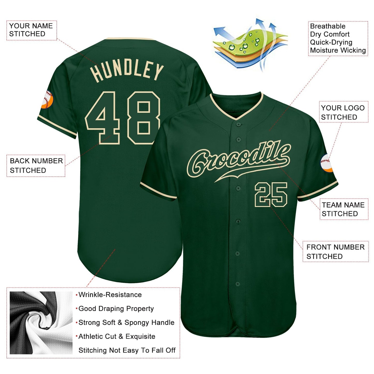 Custom Green Green-Cream Authentic Baseball Jersey baseball jersey product view 3