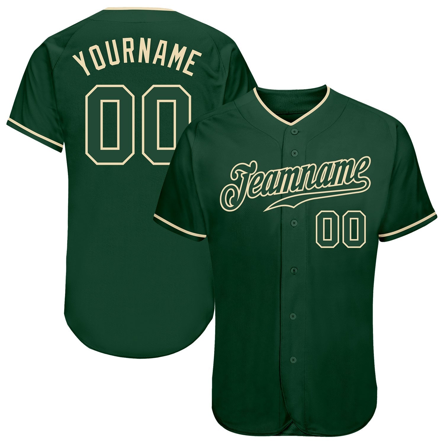 Custom Green Green-Cream Authentic Baseball Jersey baseball jersey product view 1