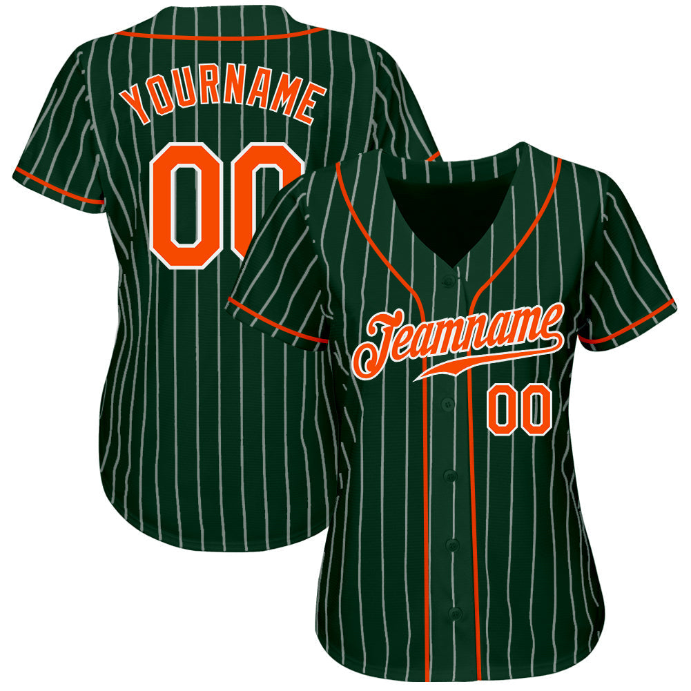 Custom Green White Pinstripe Orange-White Authentic Baseball Jersey baseball jersey product view 2