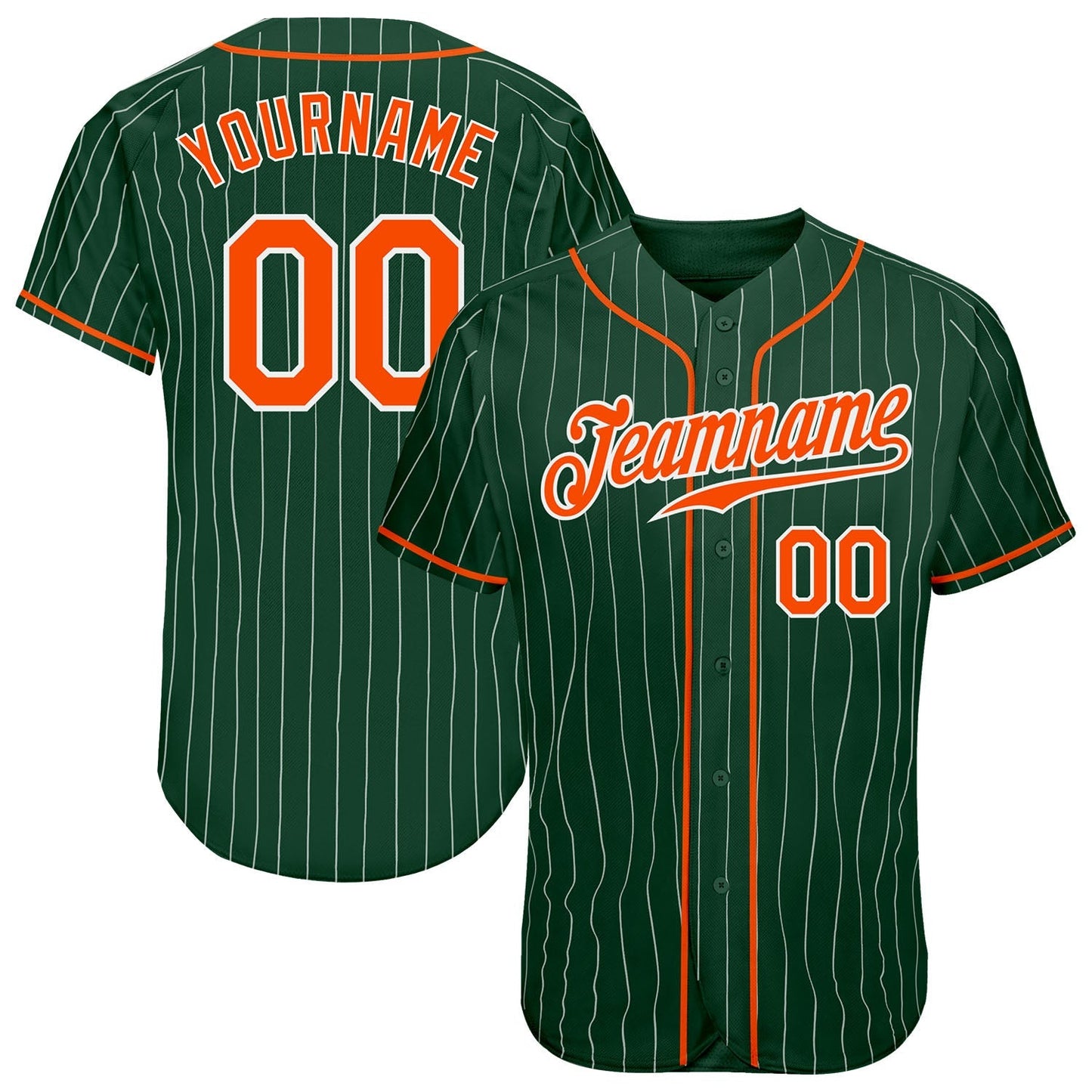 Custom Green White Pinstripe Orange-White Authentic Baseball Jersey baseball jersey product view 1