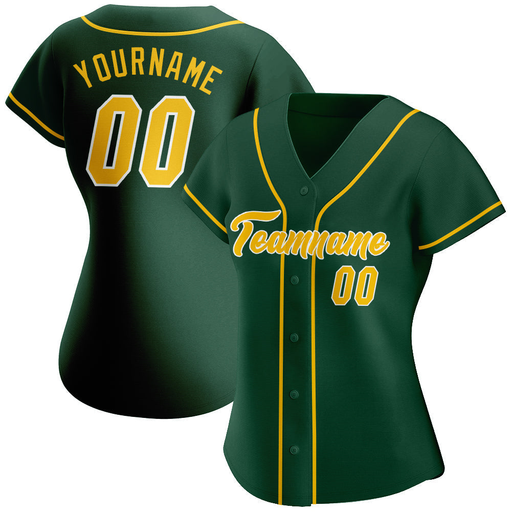 Custom Green Gold-White Authentic Baseball Jersey baseball jersey product view 2
