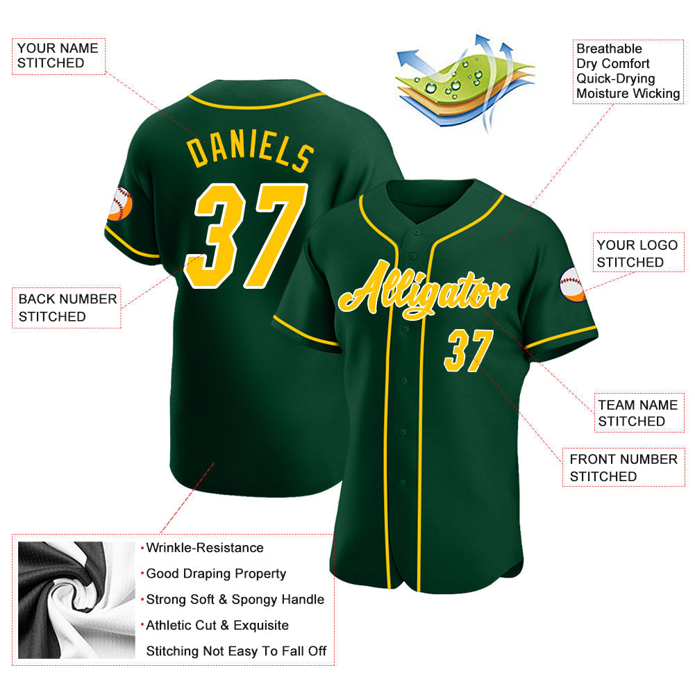 Custom Green Gold-White Authentic Baseball Jersey baseball jersey product view 3