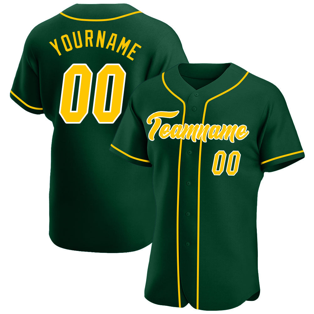 Custom Green Gold-White Authentic Baseball Jersey baseball jersey product view 1