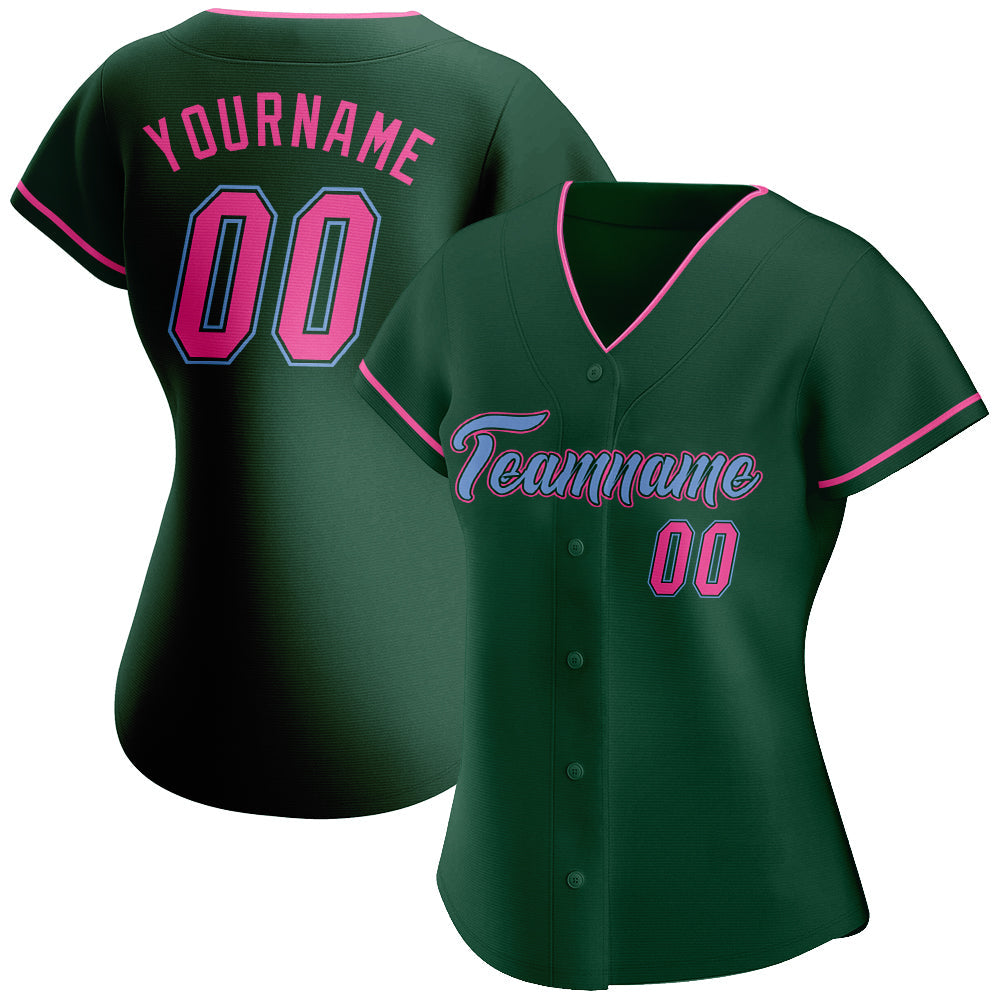 Custom Green Pink-Light Blue Authentic Baseball Jersey baseball jersey product view 2