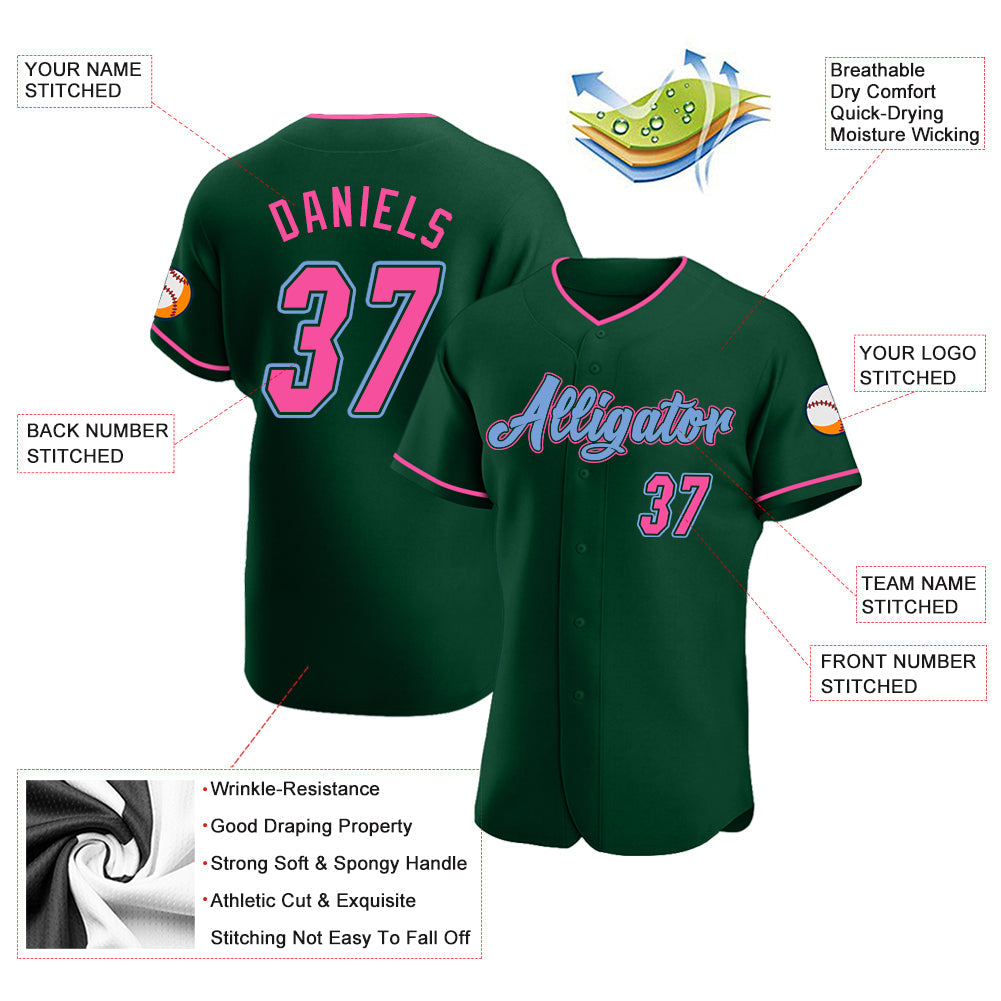 Custom Green Pink-Light Blue Authentic Baseball Jersey baseball jersey product view 3