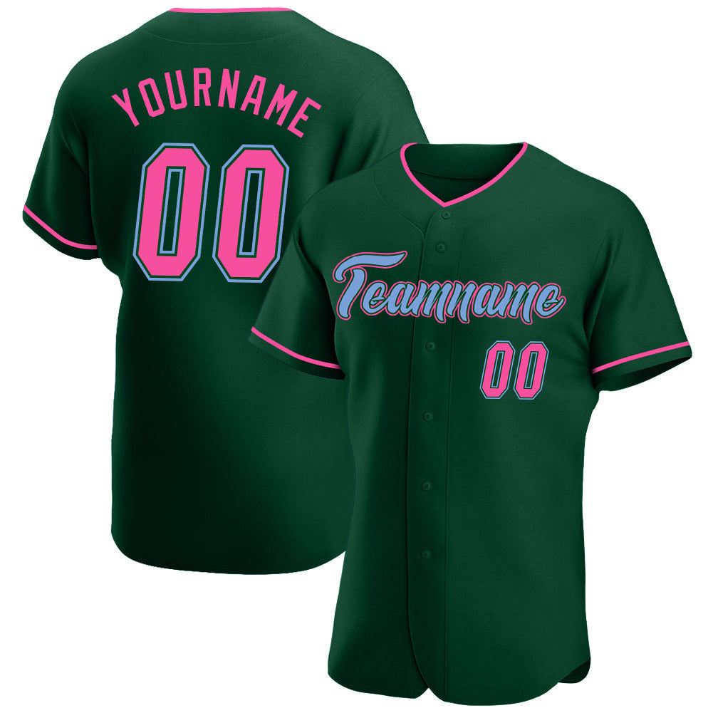 Custom Green Pink-Light Blue Authentic Baseball Jersey baseball jersey product view 1