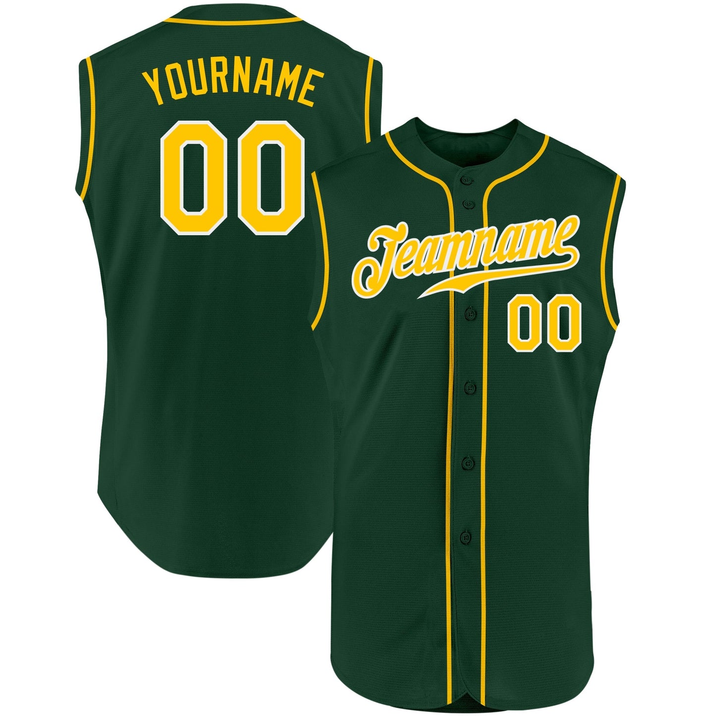 Custom Green Gold-White Authentic Sleeveless Baseball Jersey baseball jersey product view 1