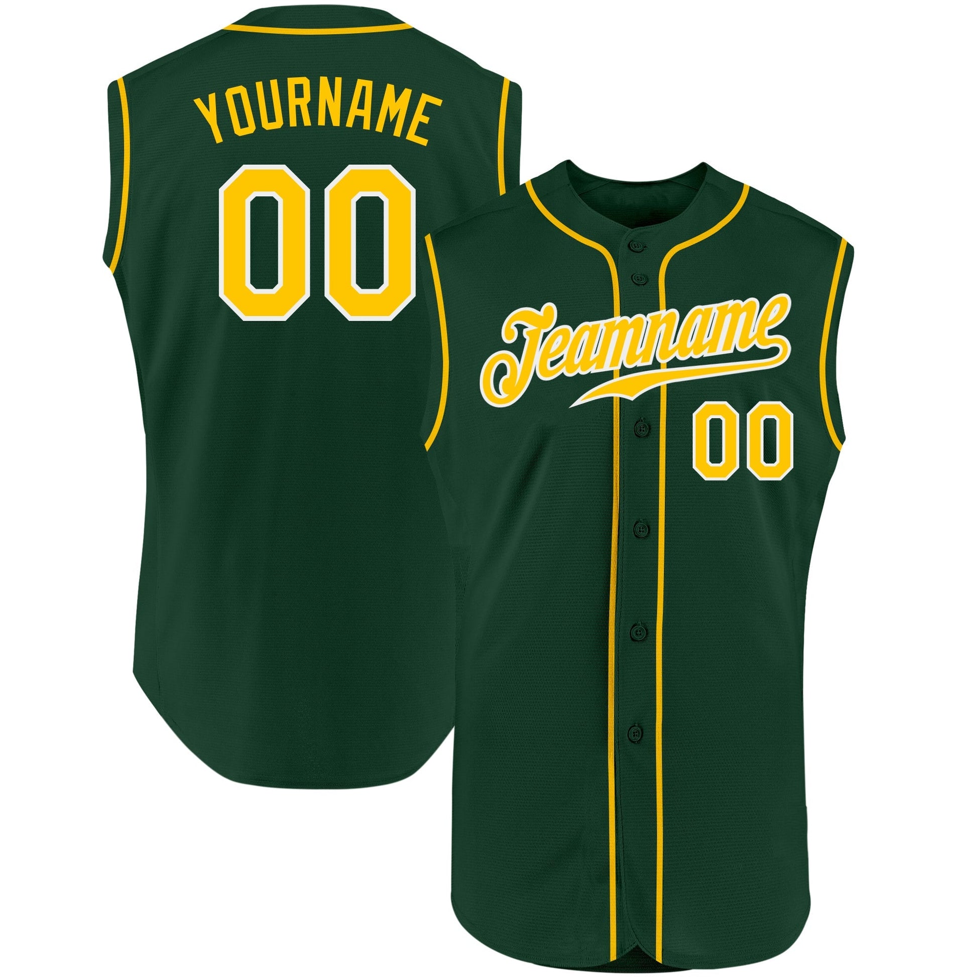 Custom Green Gold-White Authentic Sleeveless Baseball Jersey baseball jersey product view 1