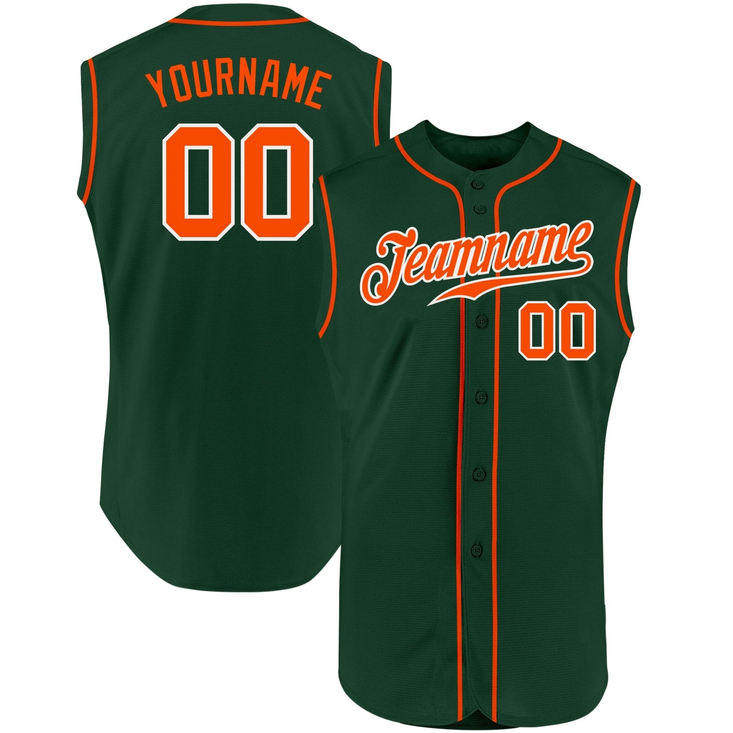 Custom Green Orange-White Authentic Sleeveless Baseball Jersey baseball jersey product view 1