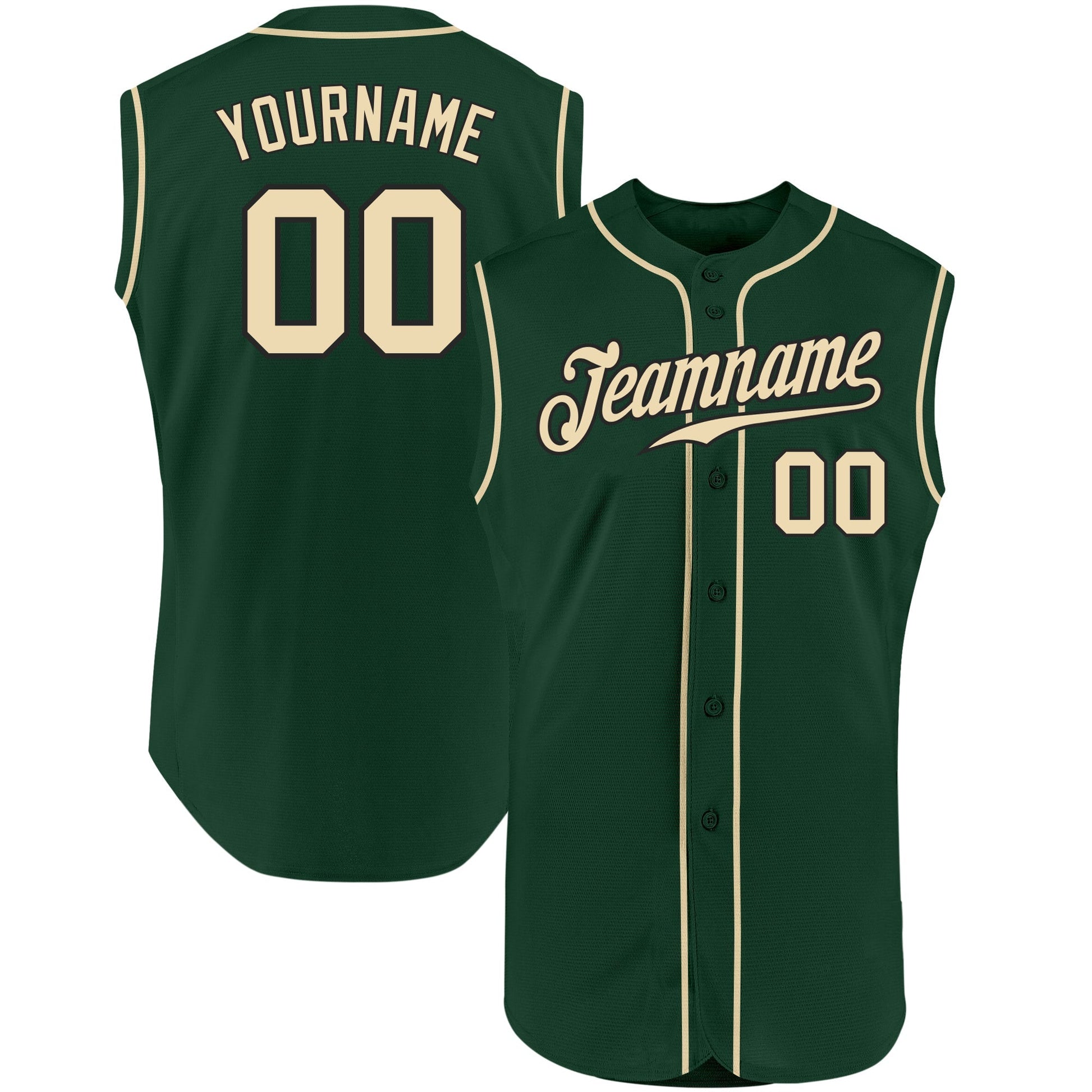 Custom Green Cream-Black Authentic Sleeveless Baseball Jersey baseball jersey product view 1