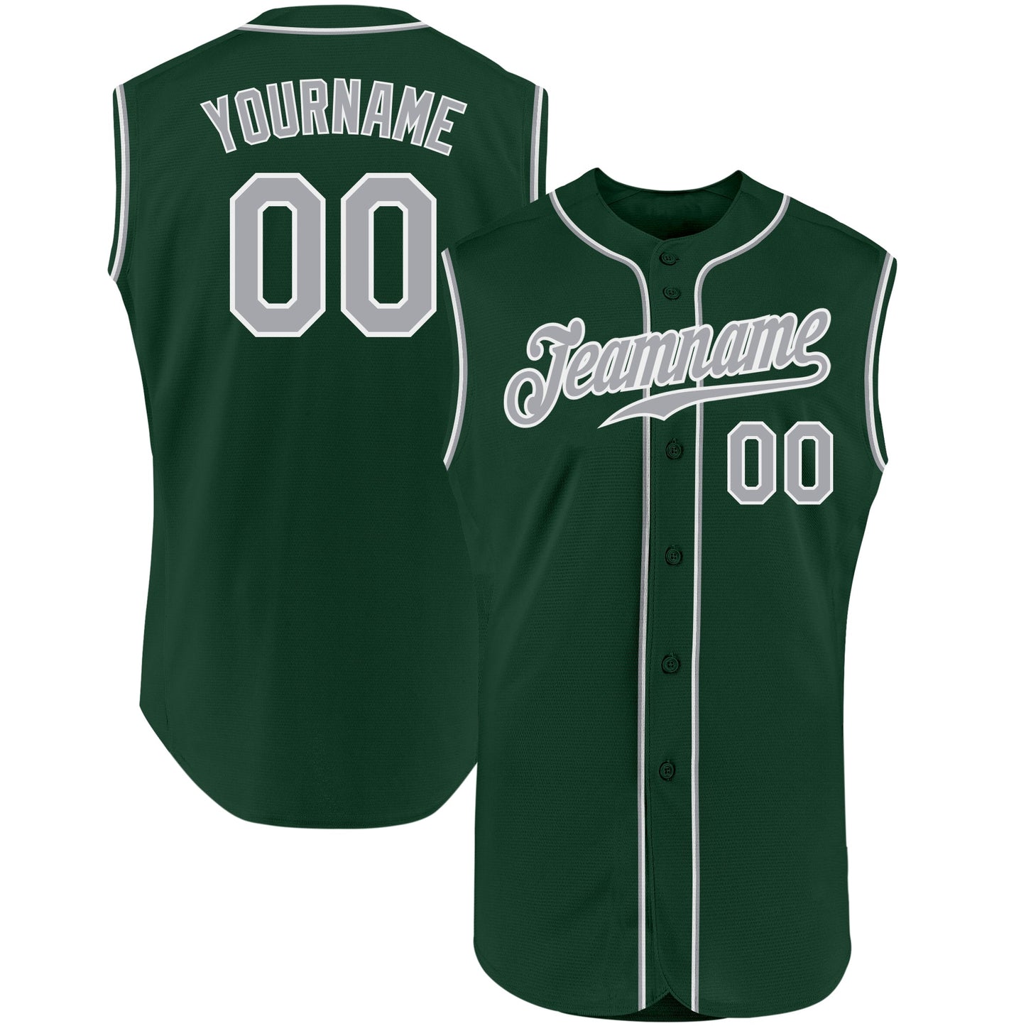 Custom Green Gray-White Authentic Sleeveless Baseball Jersey baseball jersey product view 1