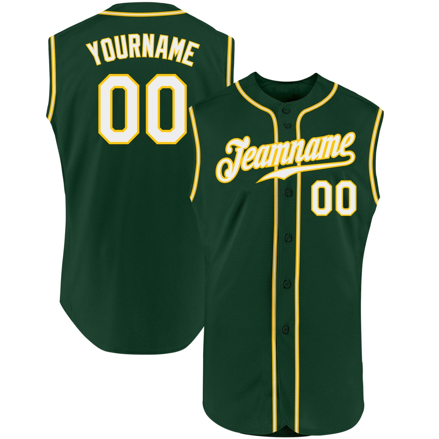 Custom Green White-Gold Authentic Sleeveless Baseball Jersey baseball jersey product view 1