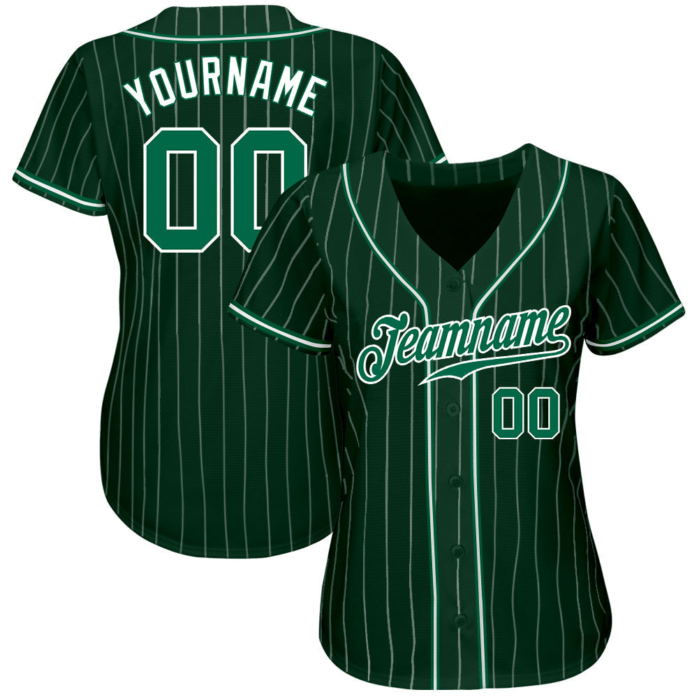 Custom Green White Pinstripe Kelly Green-White Authentic Baseball Jersey baseball jersey product view 2