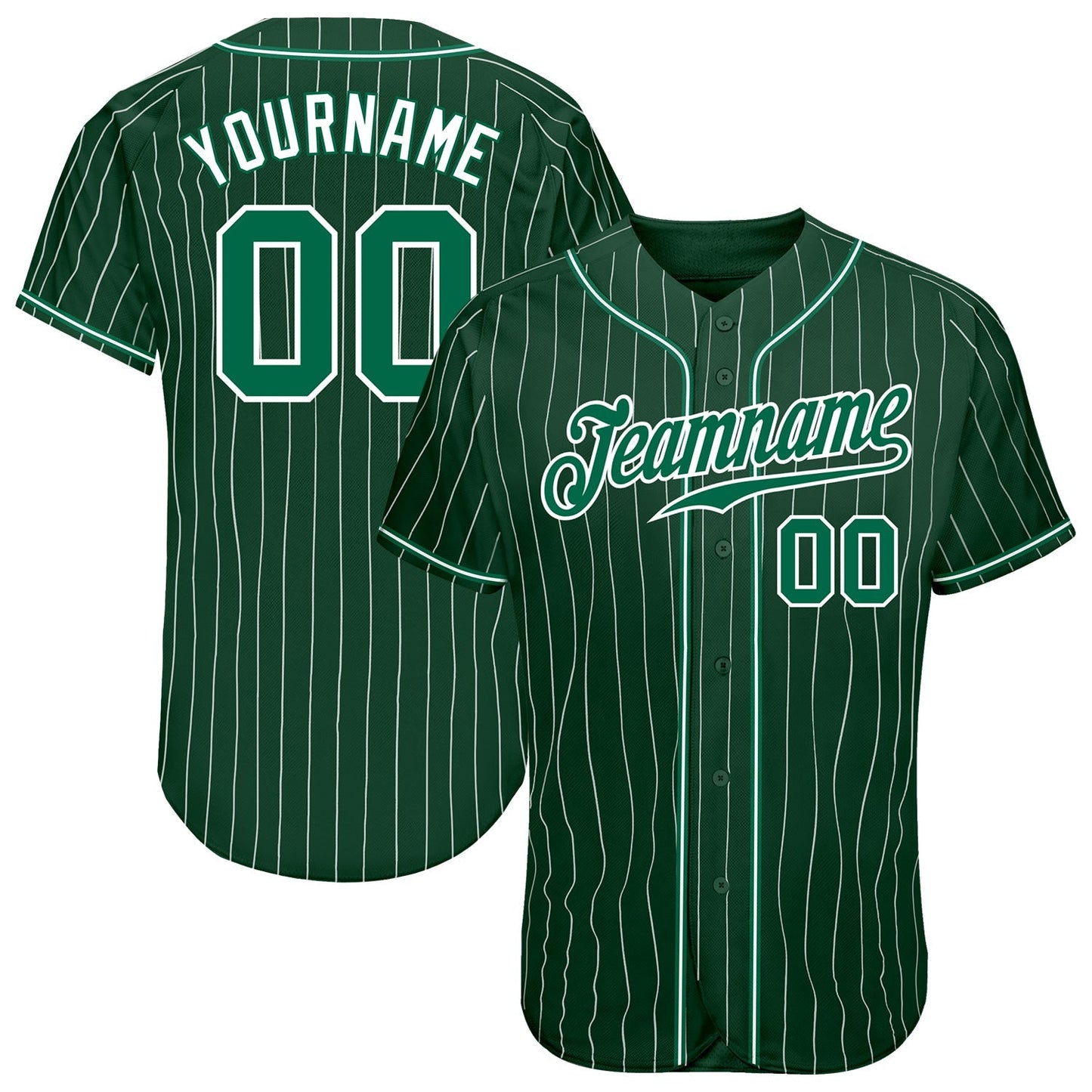 Custom Green White Pinstripe Kelly Green-White Authentic Baseball Jersey baseball jersey product view 1