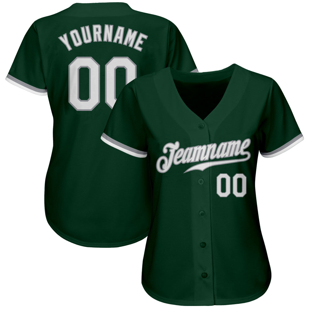 Custom Green White-Gray Authentic Baseball Jersey baseball jersey product view 2