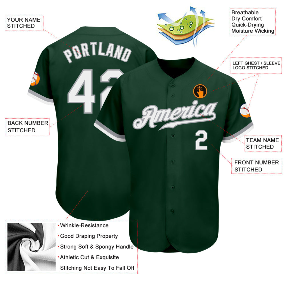Custom Green White-Gray Authentic Baseball Jersey baseball jersey product view 3