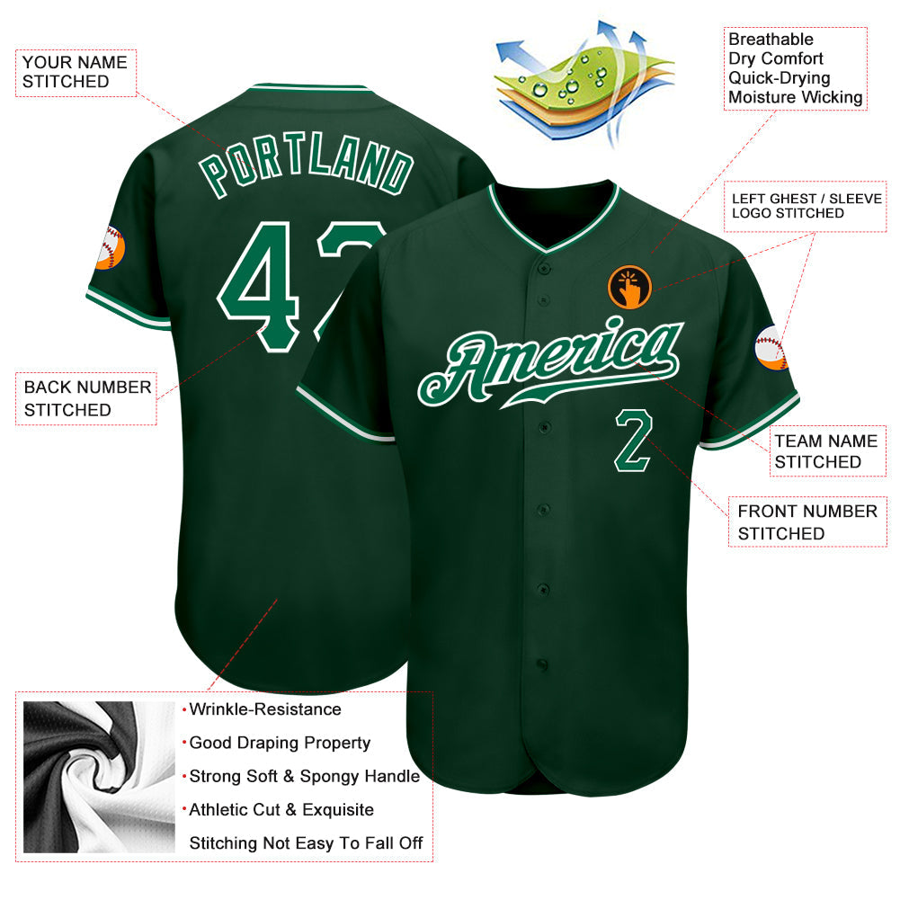 Custom Green Kelly Green-White Authentic Baseball Jersey baseball jersey product view 3