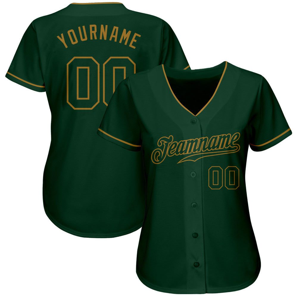 Custom Green Green-Old Gold Authentic Baseball Jersey baseball jersey product view 2