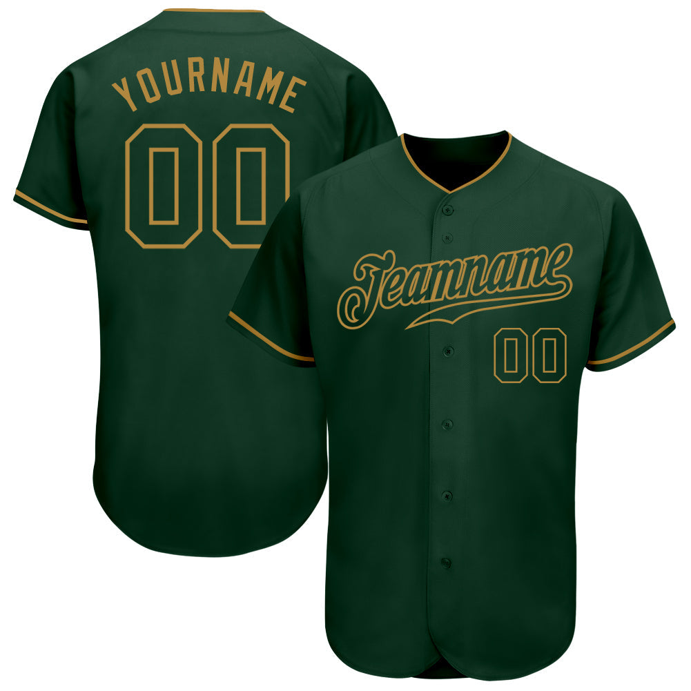 Custom Green Green-Old Gold Authentic Baseball Jersey baseball jersey product view 1