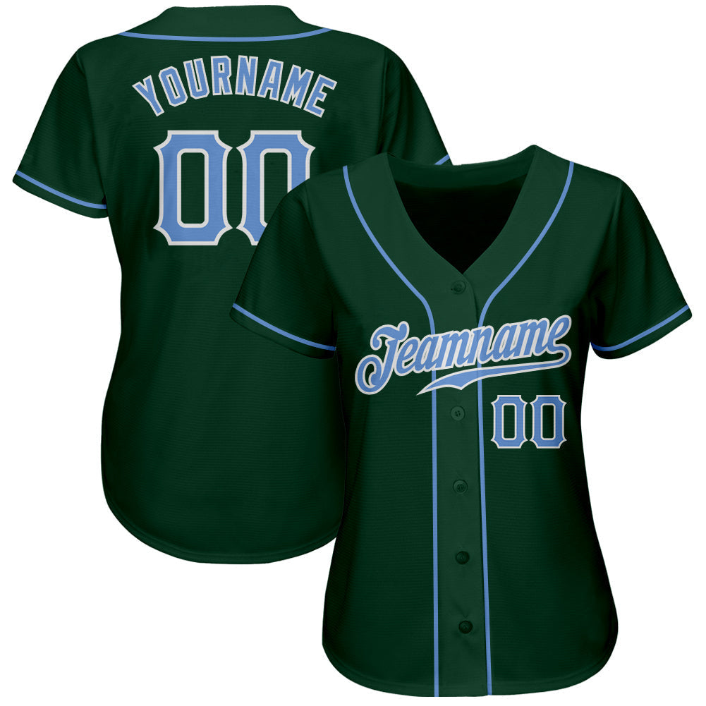 Custom Green Light Blue-White Authentic Baseball Jersey baseball jersey product view 2