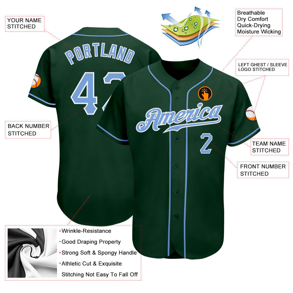Custom Green Light Blue-White Authentic Baseball Jersey baseball jersey product view 3