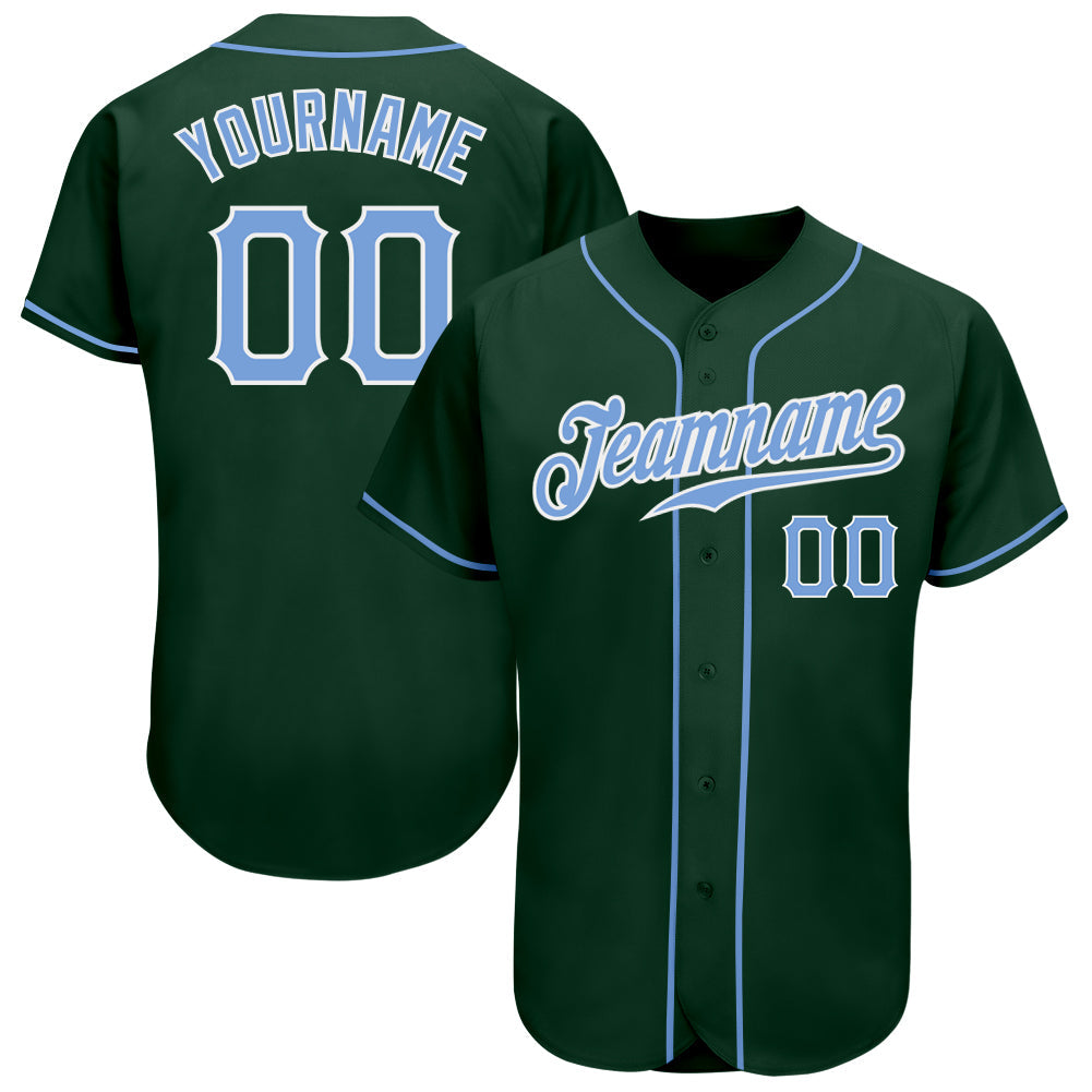 Custom Green Light Blue-White Authentic Baseball Jersey baseball jersey product view 1