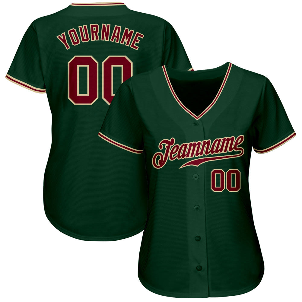 Custom Green Crimson-City Cream Authentic Baseball Jersey baseball jersey product view 2