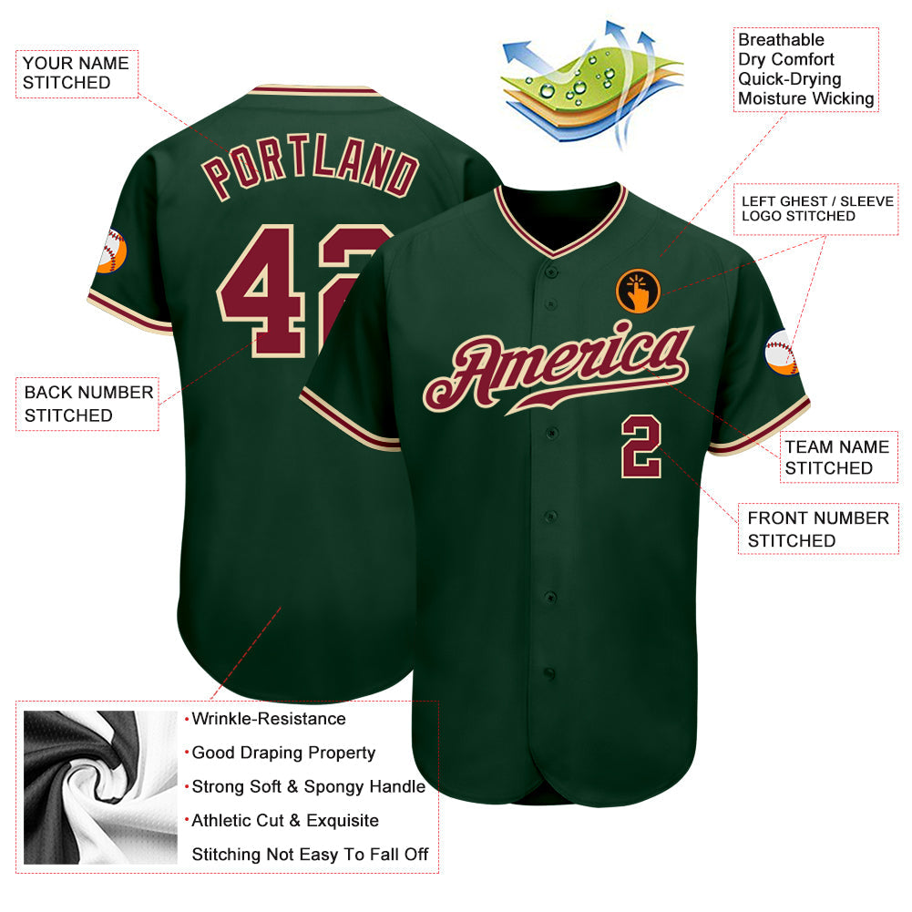 Custom Green Crimson-City Cream Authentic Baseball Jersey baseball jersey product view 3