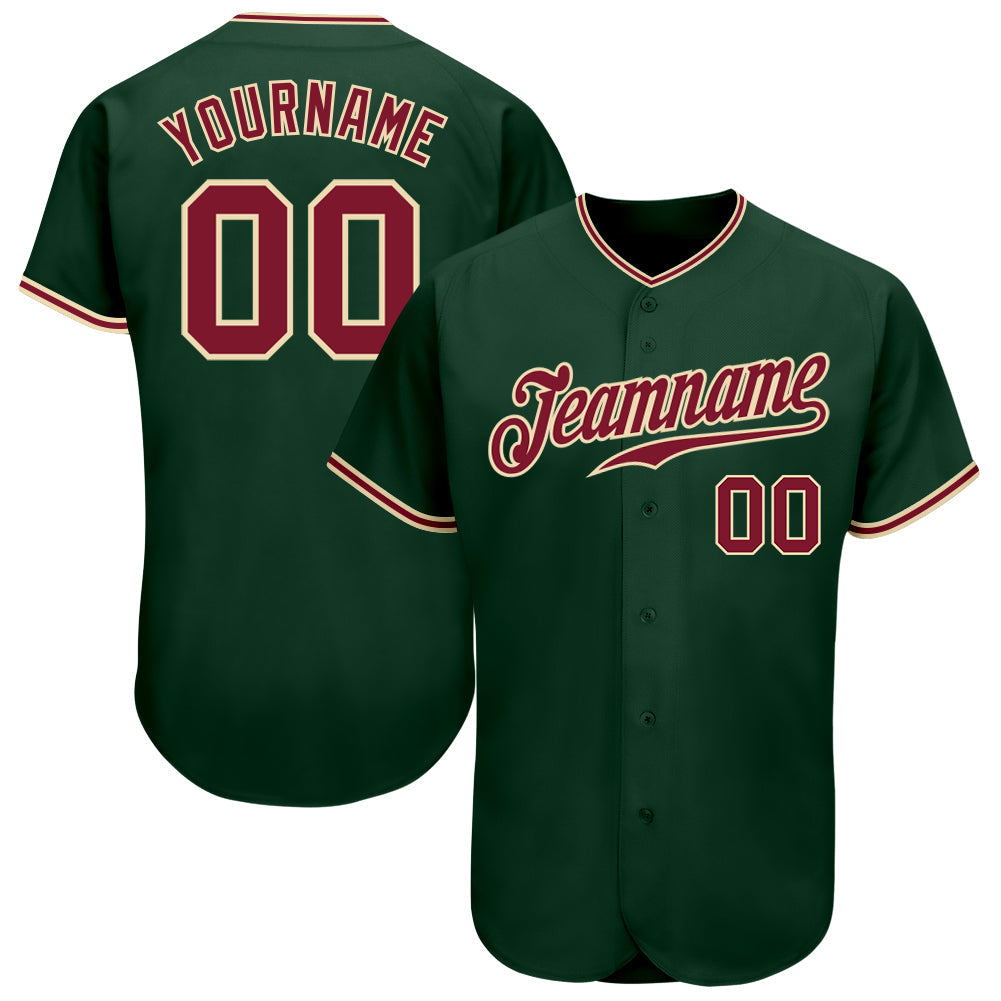 Custom Green Crimson-City Cream Authentic Baseball Jersey baseball jersey product view 1