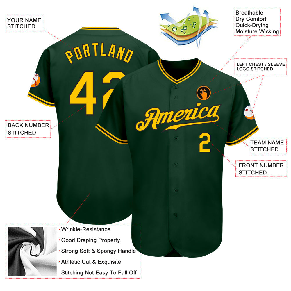 Custom Green Gold-Black Authentic Baseball Jersey baseball jersey product view 3