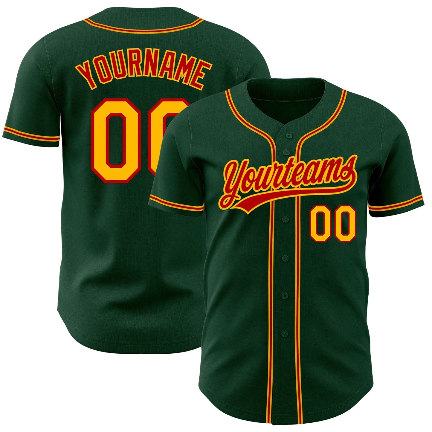 Custom Green Gold-Red Authentic Baseball Jersey baseball jersey product view 1