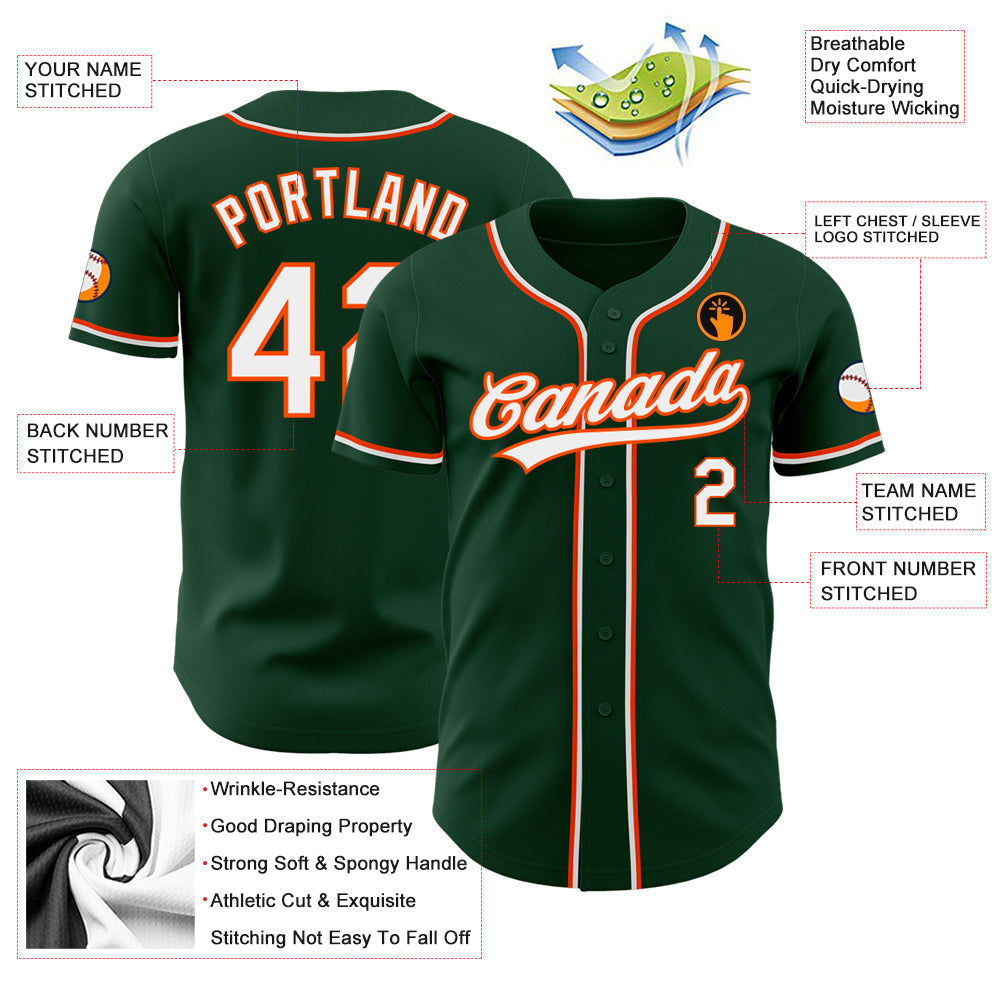 Custom Green White-Orange Authentic Baseball Jersey baseball jersey product view 3