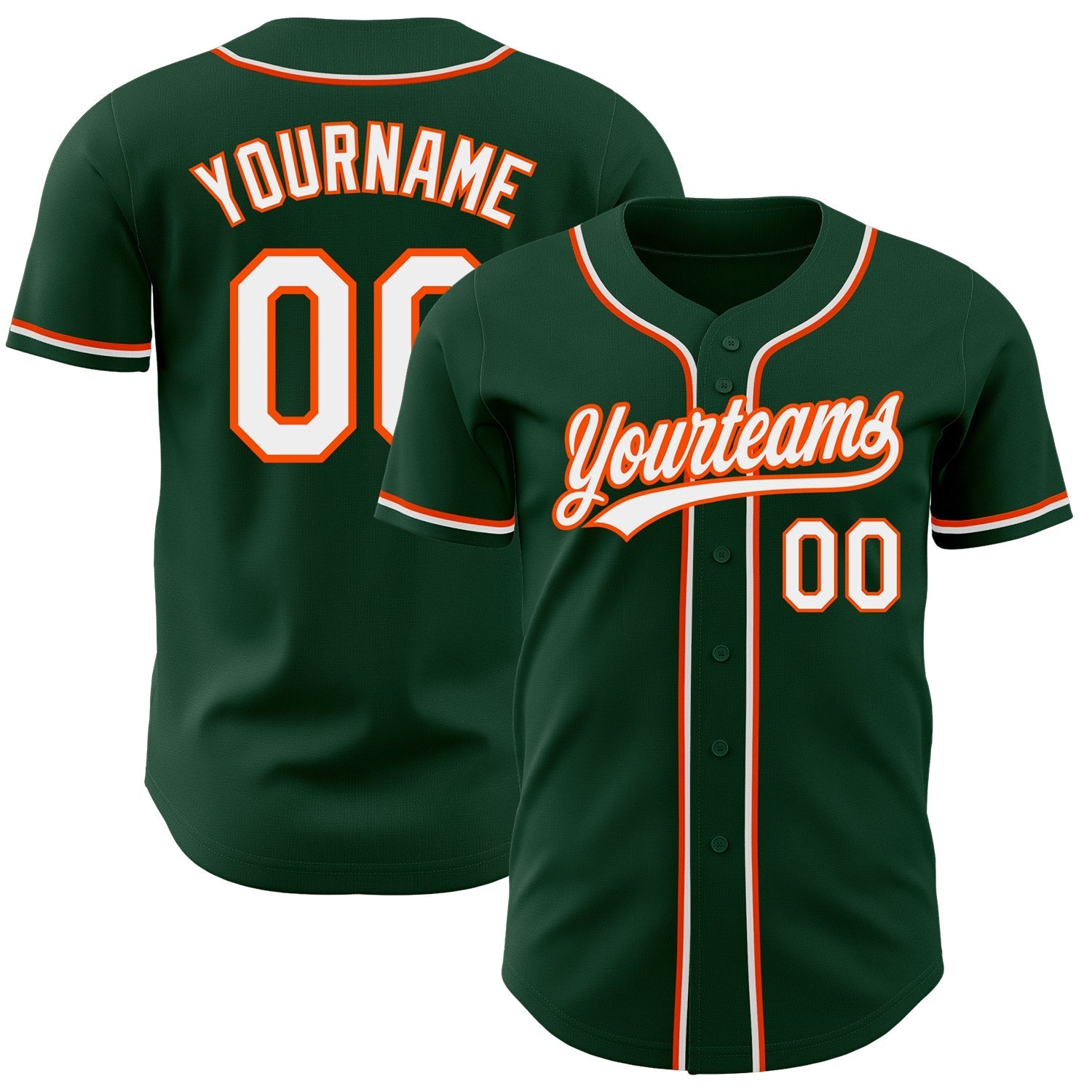Custom Green White-Orange Authentic Baseball Jersey baseball jersey product view 1
