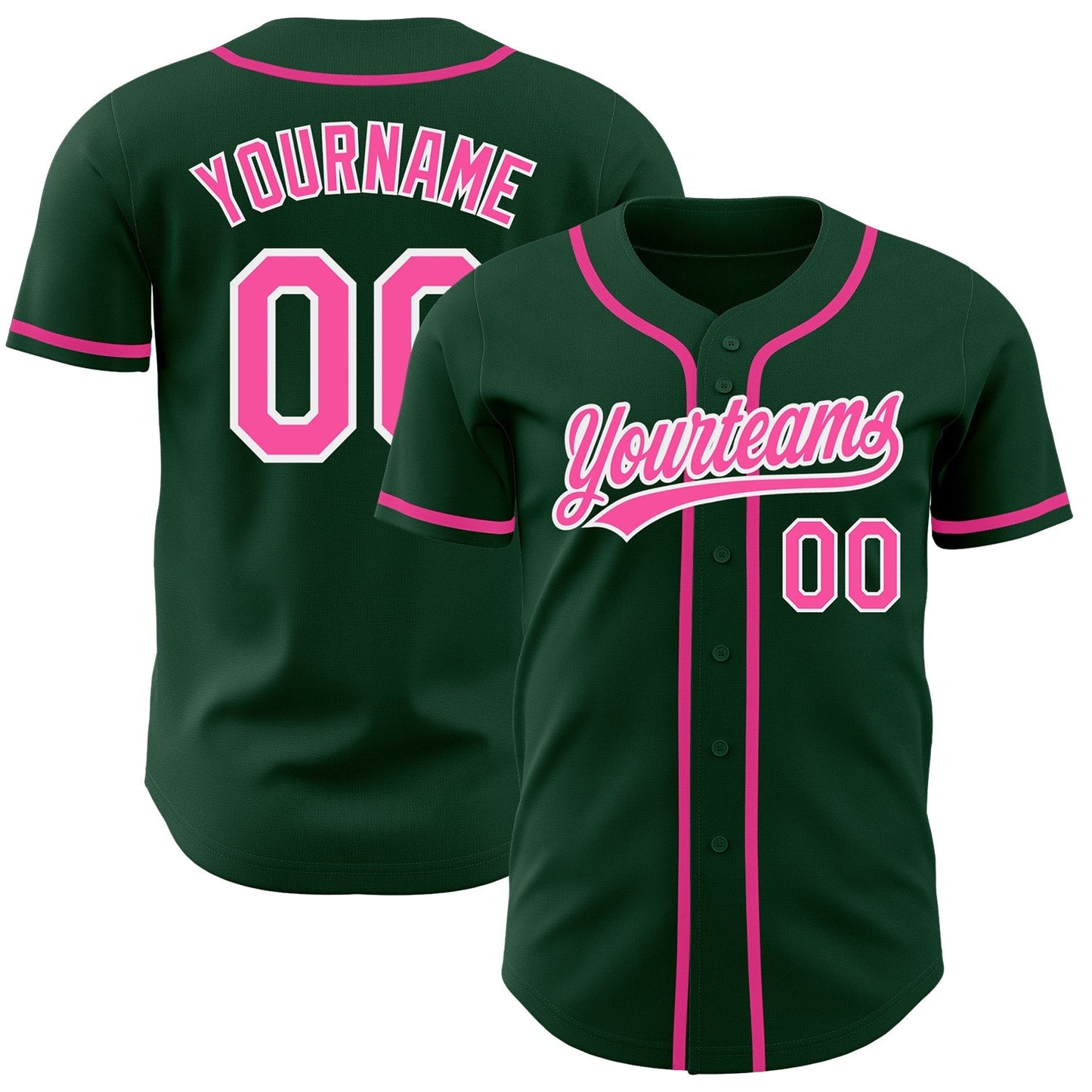 Custom Green Pink-White Authentic Baseball Jersey baseball jersey product view 1