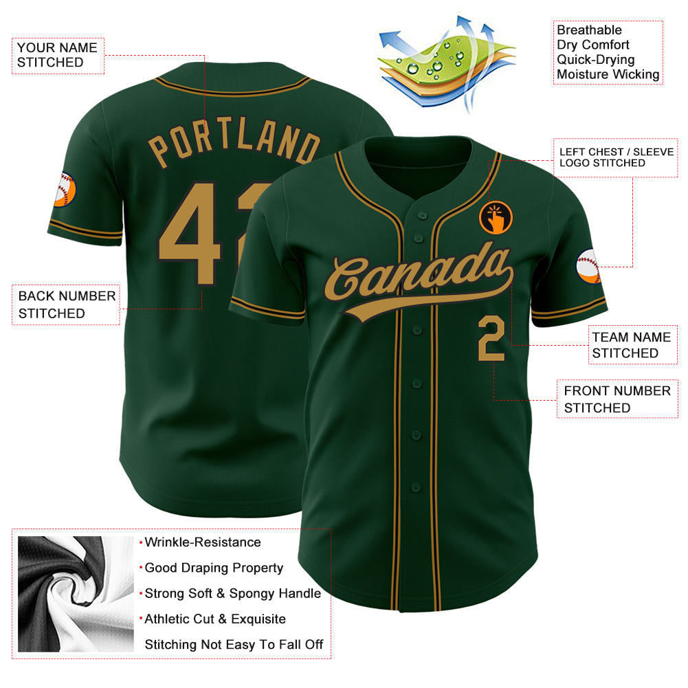 Custom Green Old Gold-Black Authentic Baseball Jersey baseball jersey product view 3