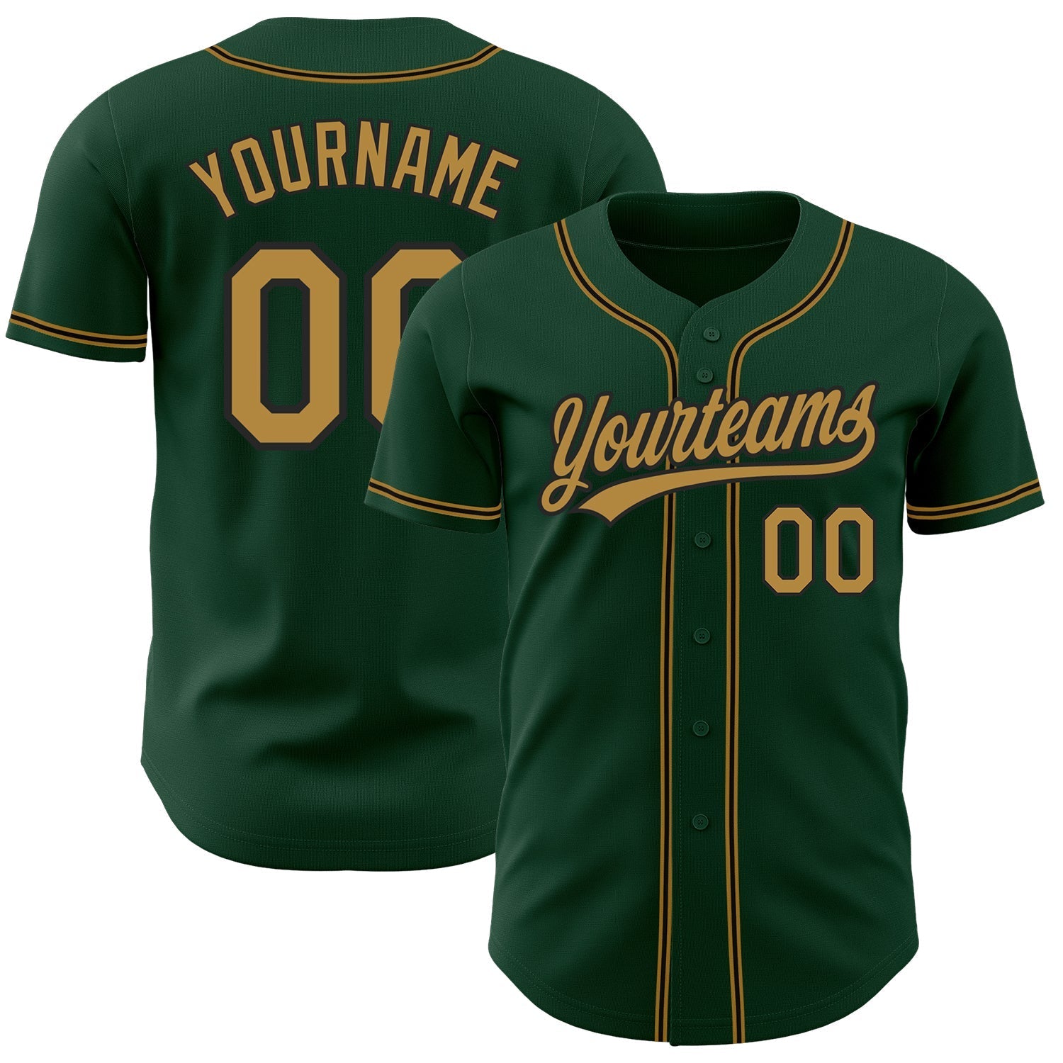 Custom Green Old Gold-Black Authentic Baseball Jersey baseball jersey product view 1