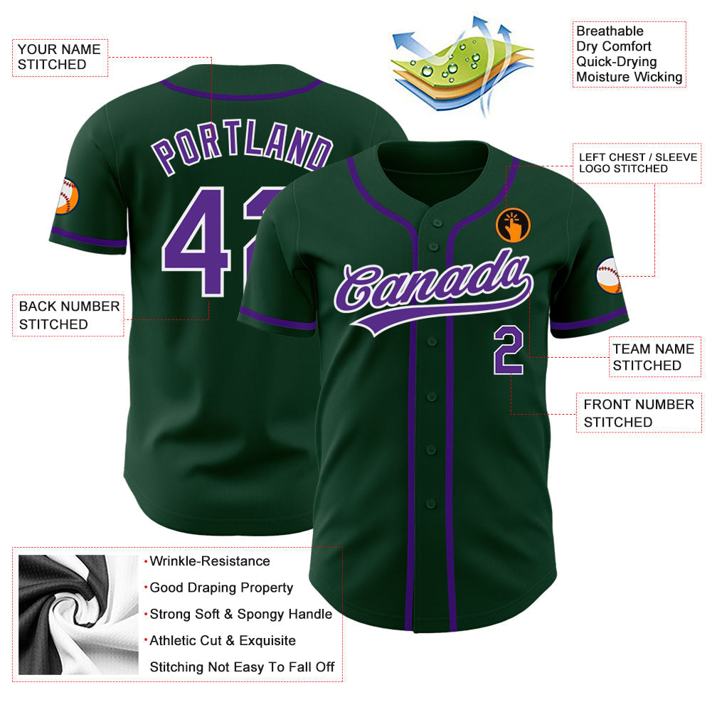 Custom Green Purple-White Authentic Baseball Jersey baseball jersey product view 3