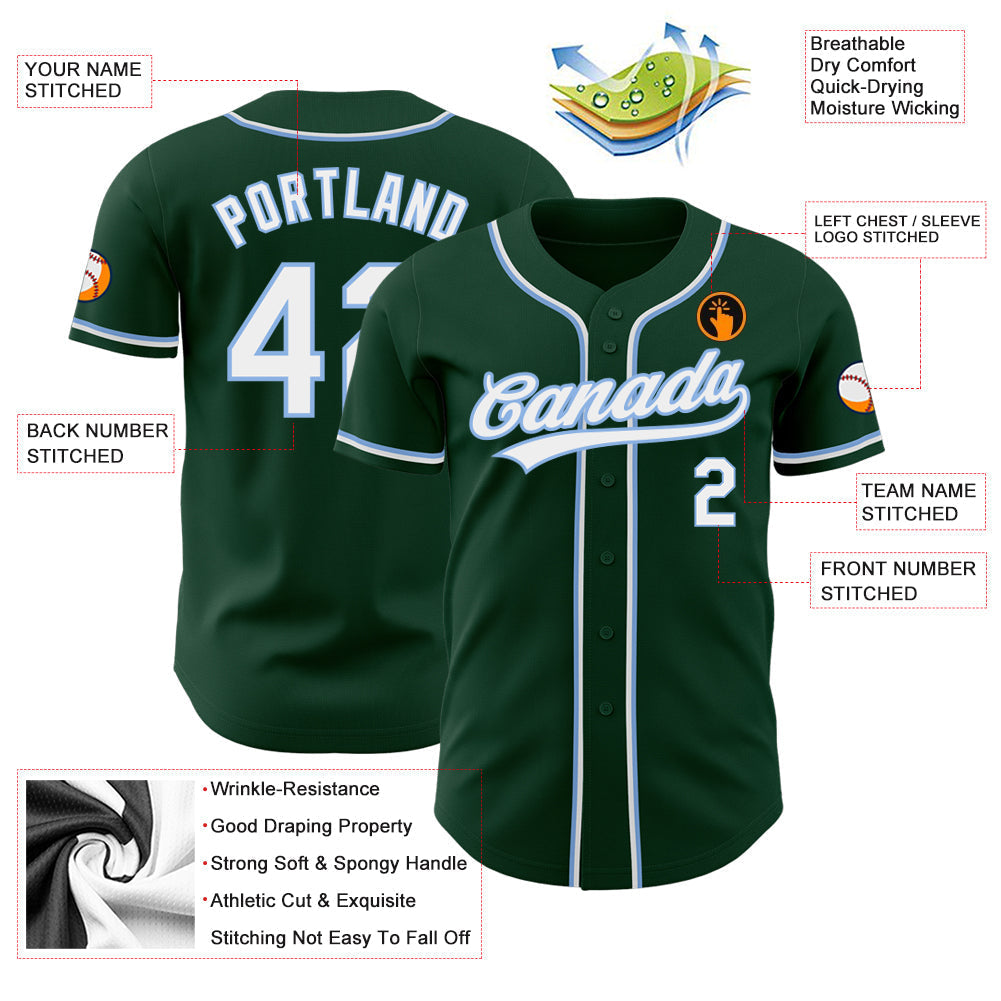 Custom Green White-Light Blue Authentic Baseball Jersey baseball jersey product view 3