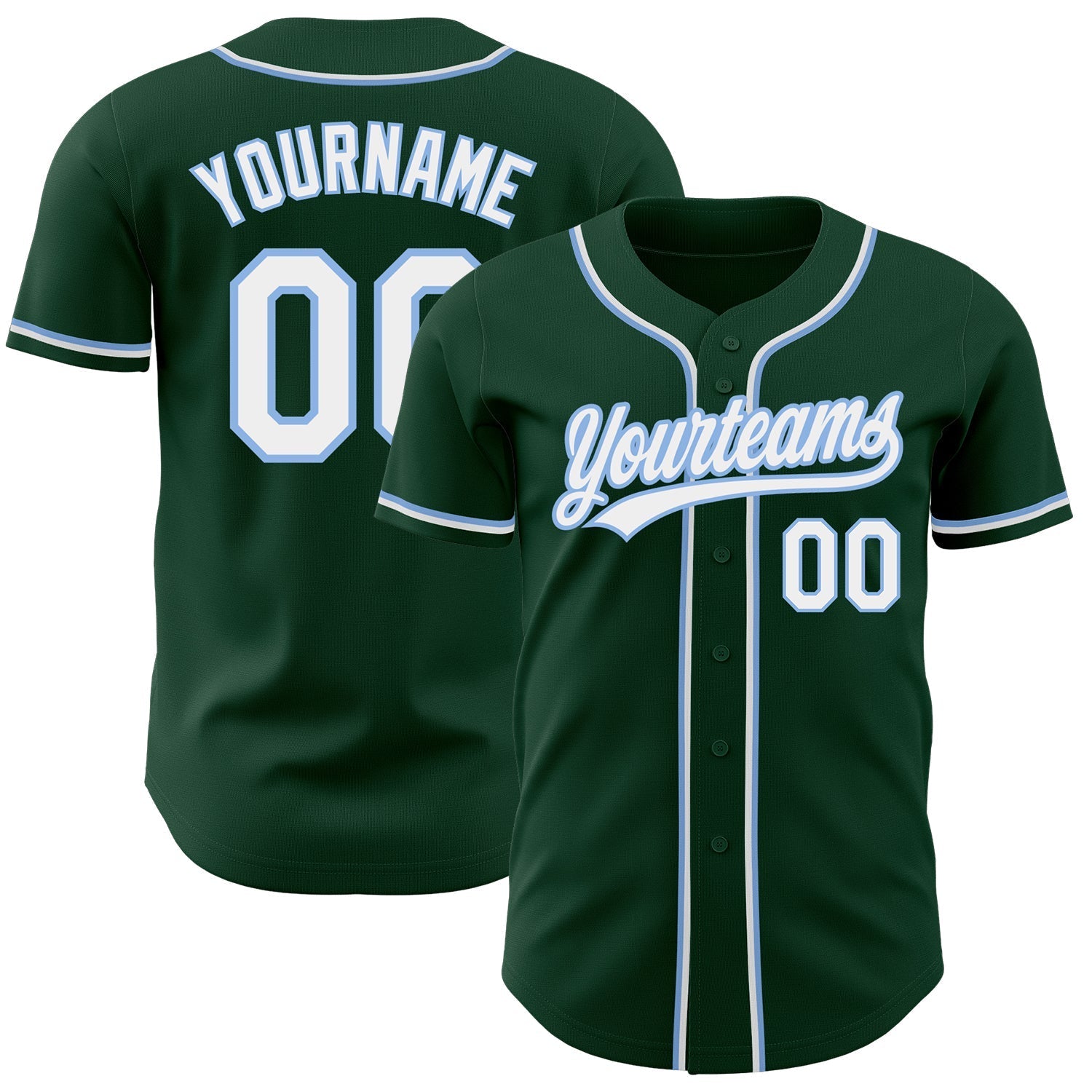 Custom Green White-Light Blue Authentic Baseball Jersey baseball jersey product view 1