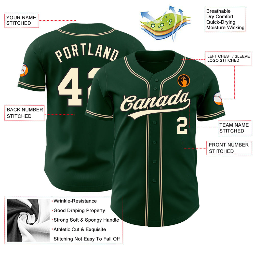 Custom Green City Cream-Black Authentic Baseball Jersey baseball jersey product view 3