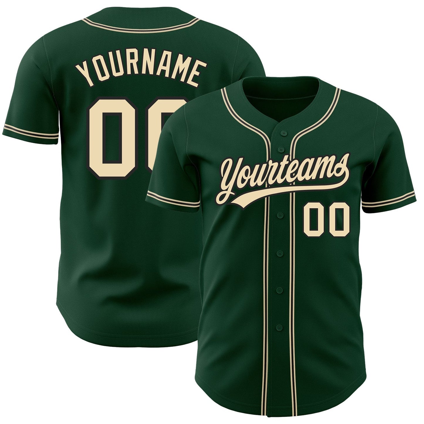 Custom Green City Cream-Black Authentic Baseball Jersey baseball jersey product view 1